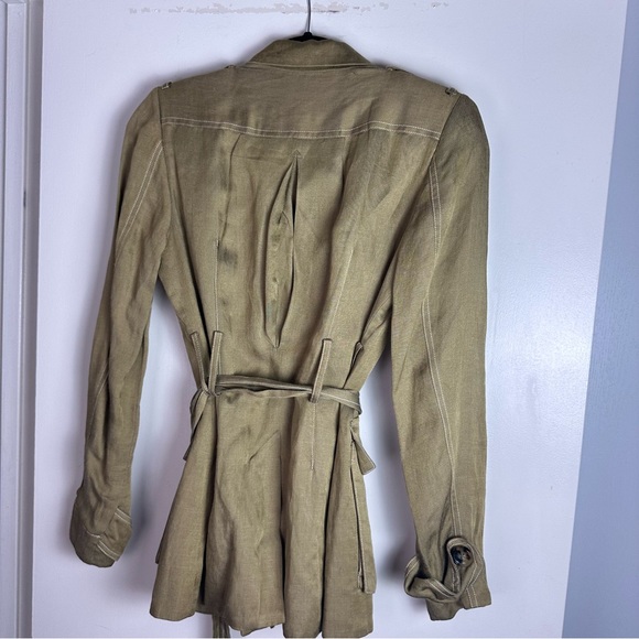 Shona Joy Olive Green Welling ton Linen Viscose Belted Blazer Jacket 4 *Like New - Picture 6 of 16